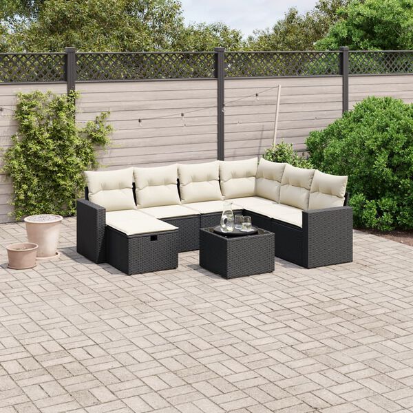vidaXL Salon de jardin 8 pcs avec coussins noir r&eacute;sine tress&eacute;e