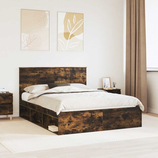 vidaXL Cadre de lit Ch&ecirc;ne fum&eacute; 150 x 200 cm Bois de pin massif