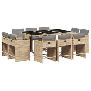 vidaXL Ensemble &agrave; manger de jardin et coussins 11 pcs m&eacute;lange beige