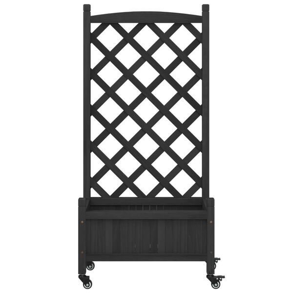 vidaXL Jardini&egrave;re avec treillis et roues noir bois massif de sapin