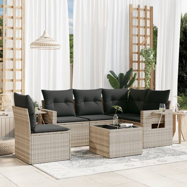 vidaXL Salon de jardin 6 pcs avec coussins gris clair r&eacute;sine tress&eacute;e