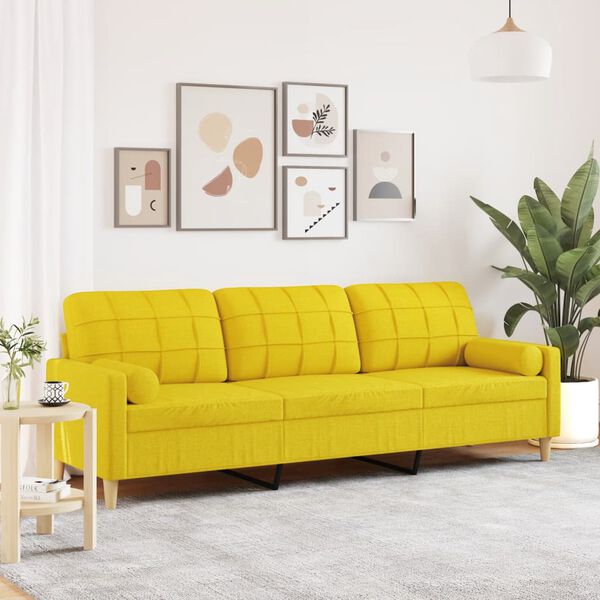 vidaXL Canap&eacute; 3 places avec oreillers jaune clair 210 cm tissu