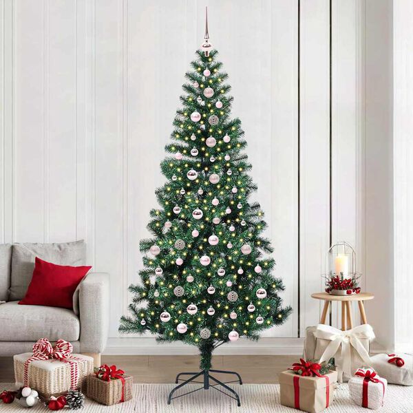vidaXL Sapin de No&euml;l artificiel pr&eacute;-&eacute;clair&eacute; Vert 240 cm PVC et m&eacute;tal