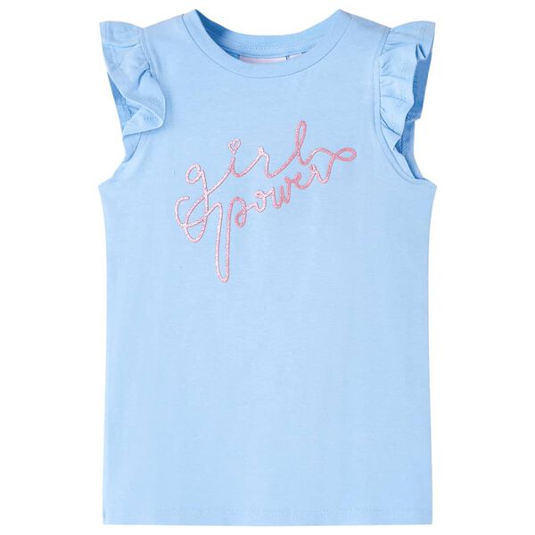 T-shirt enfants avec manches &agrave; volants bleu clair 116