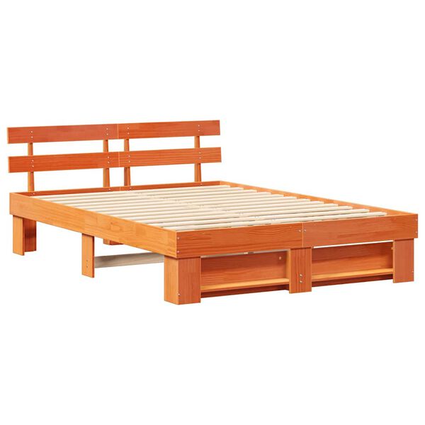 vidaXL Cadre de lit avec t&ecirc;te de lit Brun cire 160 x 200 cm Pin massif