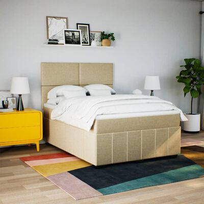 vidaXL Sommier à lattes de lit avec matelas Crème 160x200 cm Tissu