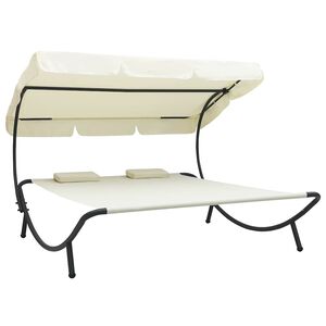 vidaXL Lit de repos d'ext&eacute;rieur avec auvent et oreillers Blanc cr&egrave;me