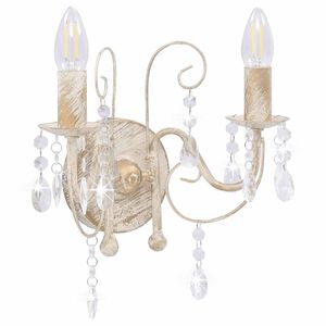 vidaXL Applique murale &agrave; perles Blanc antique 2 ampoules E14