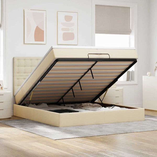 VidaXL Cadre de lit ottoman avec matelas cr&egrave;me 200x200cm tissu