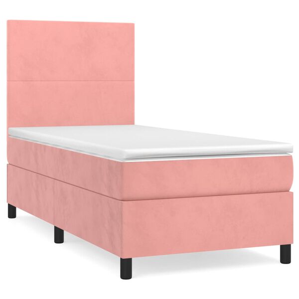 vidaXL Sommier &agrave; lattes de lit avec matelas Rose 100x200 cm Velours