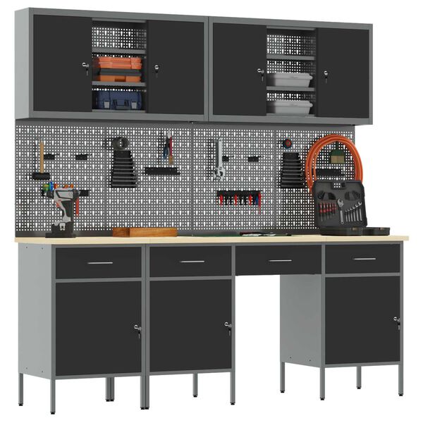 vidaXL &Eacute;tabli avec tiroir 10 pcs Noir 200 x 55 x 200 cm Acier