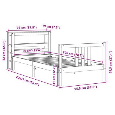 vidaXL Cadre de lit avec tête de lit sans matelas blanc 90x200 cm