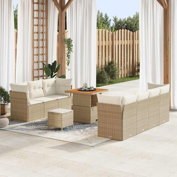 vidaXL Ensemble de canapé de jardin 10 pcs Beige polyrotin