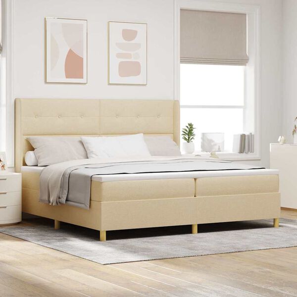 vidaXL Lit &agrave; ressorts avec matelas Cr&egrave;me 200 x 200 cm tissu