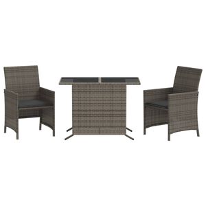 vidaXL Ensemble de bistro 3 pcs avec coussins gris r&eacute;sine tress&eacute;e