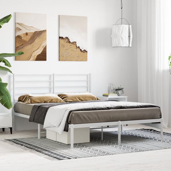 vidaXL Cadre de lit m&eacute;tal sans matelas et t&ecirc;te de lit blanc 160x200 cm