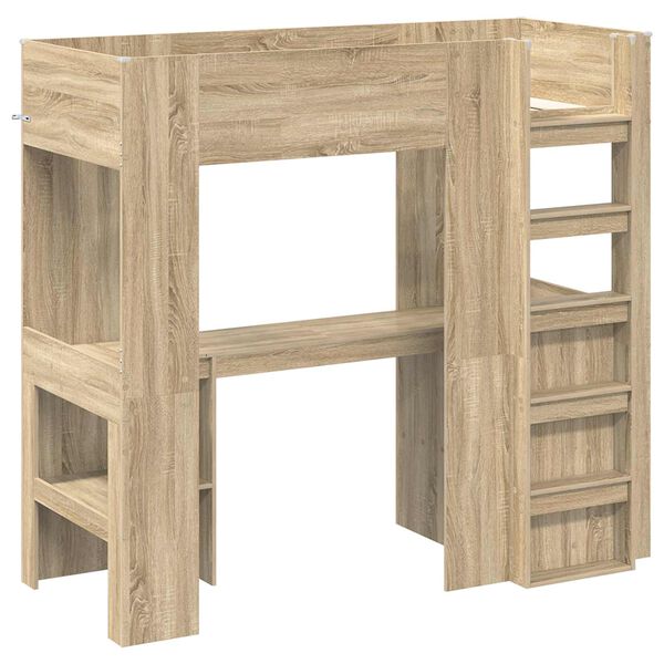 vidaXL Cadre de lit superpos&eacute; avec bureau Ch&ecirc;ne Sonoma 75 x 190 cm