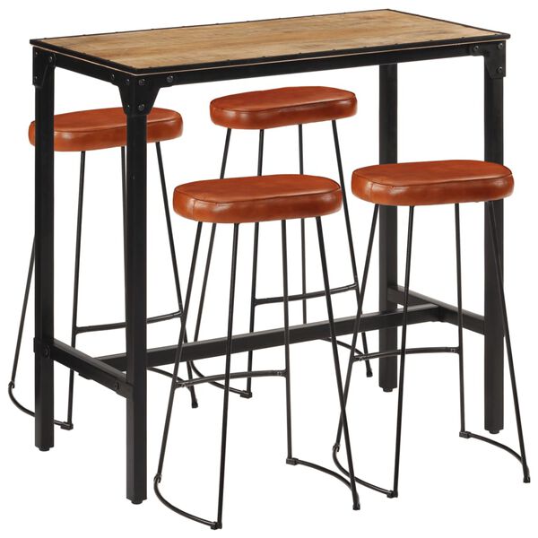 vidaXL Ensemble de bar 5 pcs bois de manguier brut massif et m&eacute;tal