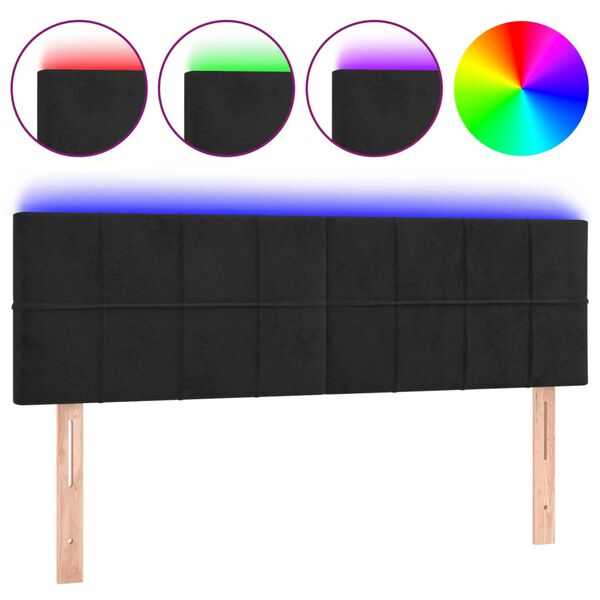 vidaXL T&ecirc;te de lit &agrave; LED Noir 144x5x78/88 cm Velours