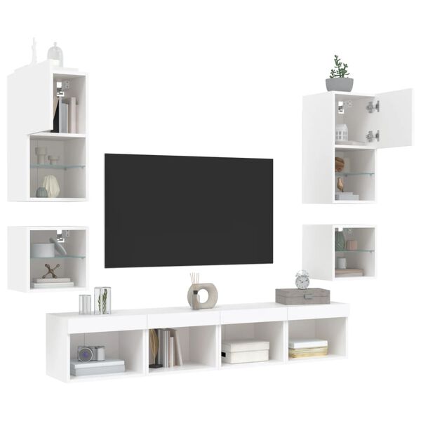 vidaXL Unit&eacute;s murales TV avec LED 8 pcs blanc bois d'ing&eacute;nierie