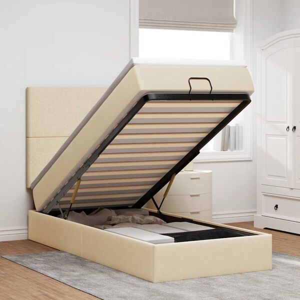 vidaXL Cadre de lit ottoman avec matelas cr&egrave;me 80x200 cm tissu