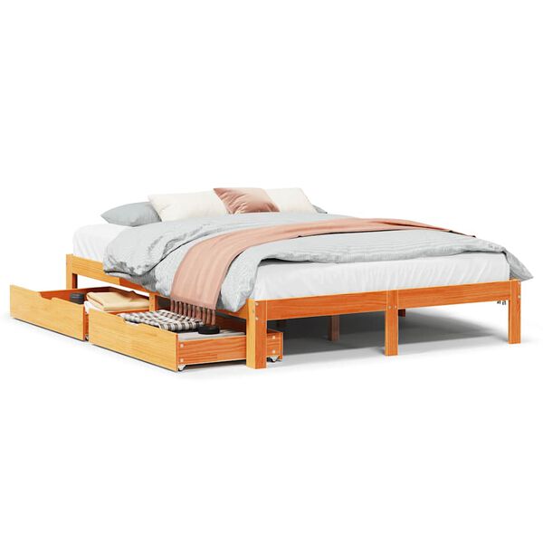vidaXL Cadre de lit avec tiroirs sans matelas cire marron 140x190 cm