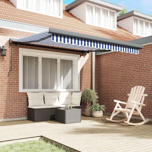 vidaXL Auvent r&eacute;tractable bleu et blanc 3x2,5 m tissu et aluminium