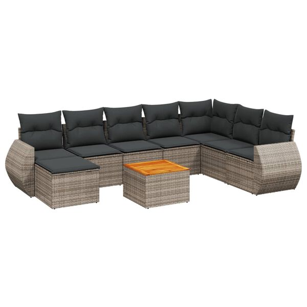 vidaXL Salon de jardin 9 pcs avec coussins gris résine tressée