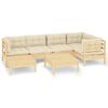 vidaXL Salon de jardin 7 pcs avec coussins cr&egrave;me bois de pin massif