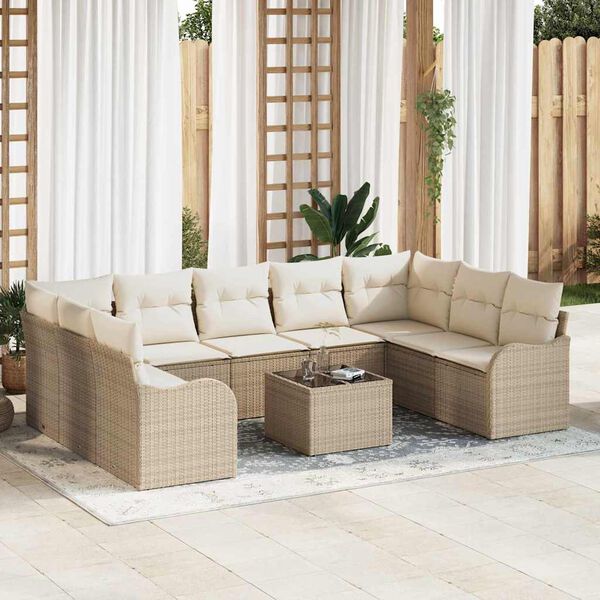 vidaXL Ensemble de canap&eacute; de jardin 10 pcs Beige et blanc Poly rotin