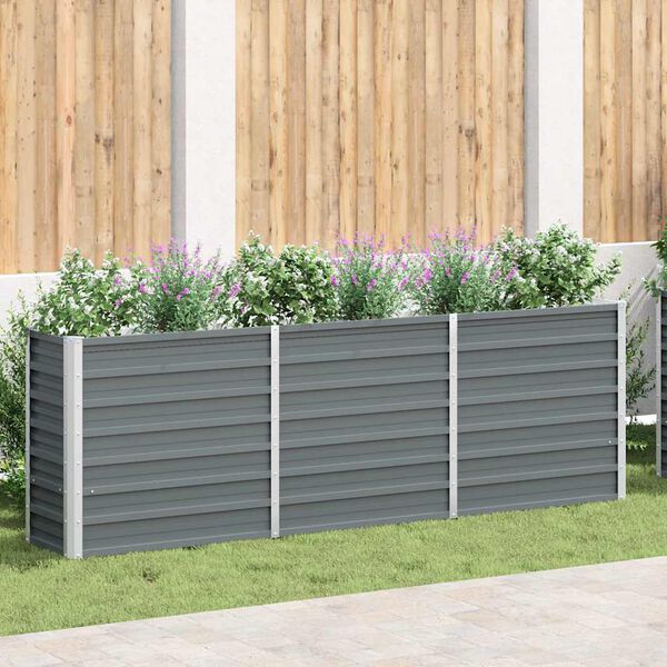 vidaXL Lit sur&eacute;lev&eacute; de jardin Acier galvanis&eacute; 240x40x77 cm Gris