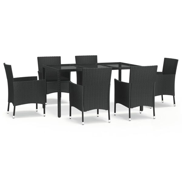 vidaXL Ensemble &agrave; manger de jardin coussins 7pcs Noir R&eacute;sine tress&eacute;e