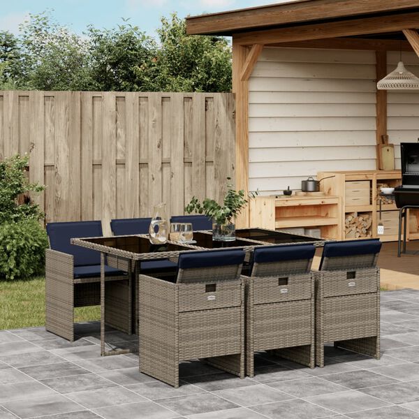 vidaXL Ensemble &agrave; manger de jardin 7 pcs coussins gris r&eacute;sine tress&eacute;e