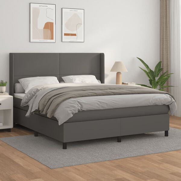 vidaXL Sommier &agrave; lattes de lit avec matelas Gris 180x200 cm Similicuir