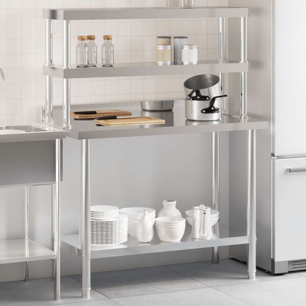 vidaXL Table de travail de cuisine avec étagère 110x55x150 cm inox