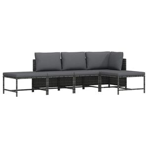 vidaXL Salon de jardin 5 pcs avec coussins Gris R&eacute;sine tress&eacute;e