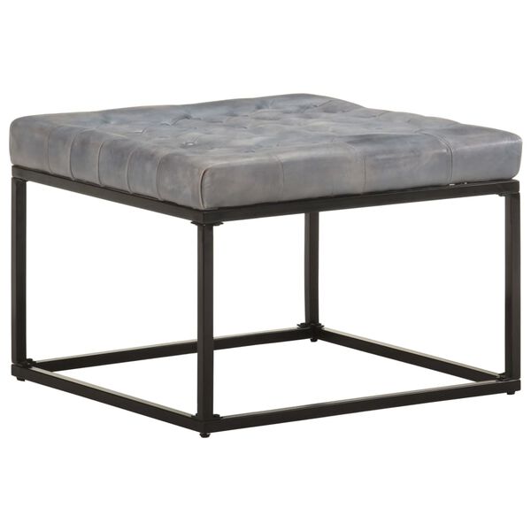 vidaXL Pouf Gris 62x62x47 cm Cuir v&eacute;ritable