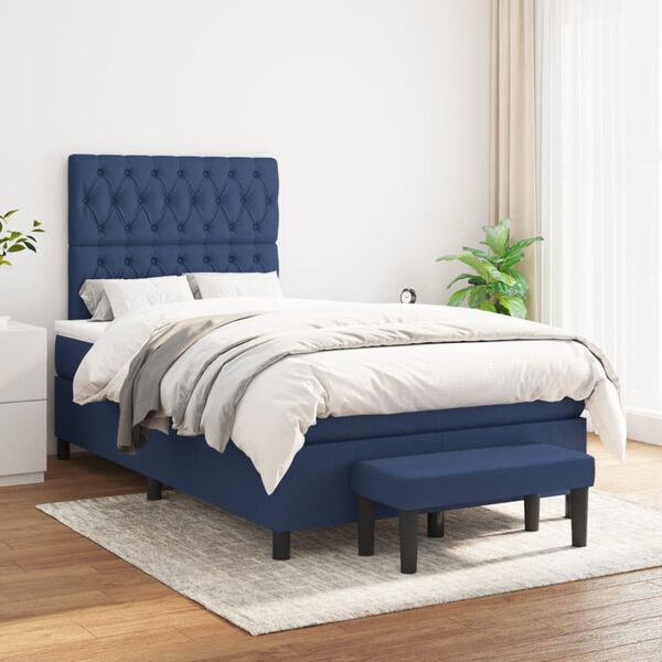 vidaXL Sommier &agrave; lattes de lit avec matelas bleu 120x190 cm tissu