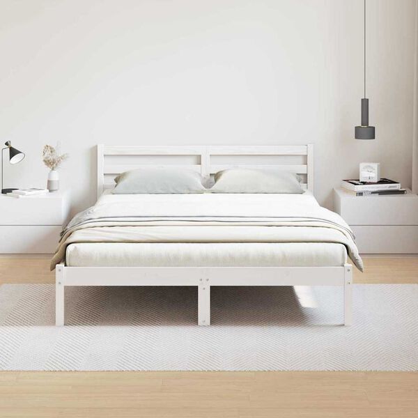 vidaXL Cadre de lit Blanc 215,5 x 145,5 x 69,5 cm Bois de Pin Massif