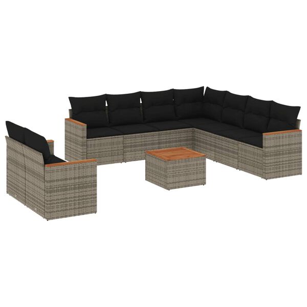 vidaXL Salon de jardin avec coussins 10 pcs gris r&eacute;sine tress&eacute;e