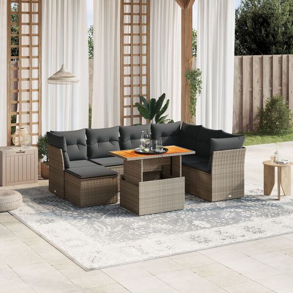 vidaXL Salon de jardin 8 pcs avec coussins gris r&eacute;sine tress&eacute;e