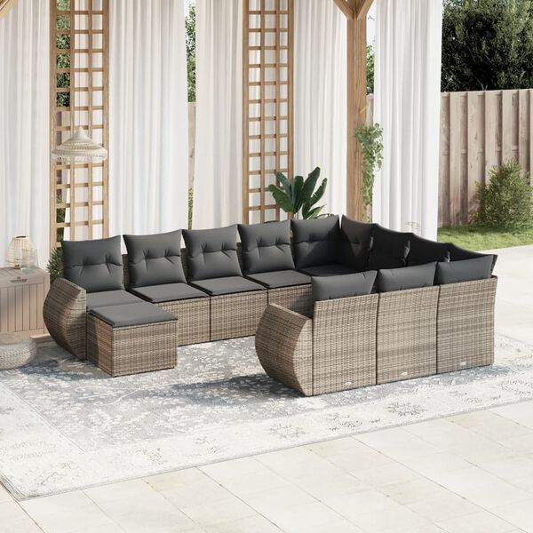 vidaXL Salon de jardin 11 pcs avec coussins gris r&eacute;sine tress&eacute;e
