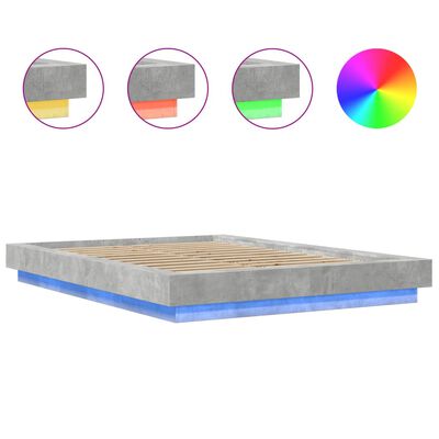 vidaXL Cadre de lit et lumières LED sans matelas gris béton 140x190 cm