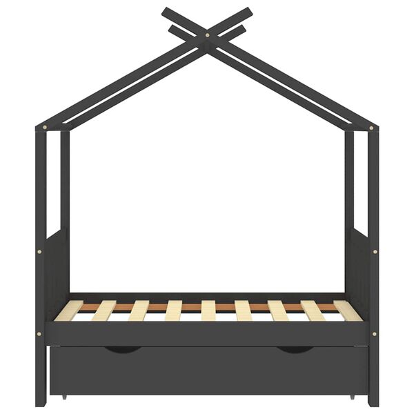 vidaXL Cadre de lit enfant avec tiroir gris foncé pin massif 70x140 cm