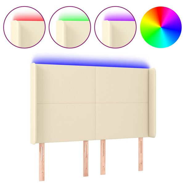 vidaXL T&ecirc;te de lit &agrave; LED Cr&egrave;me 147x16x118/128 cm Similicuir