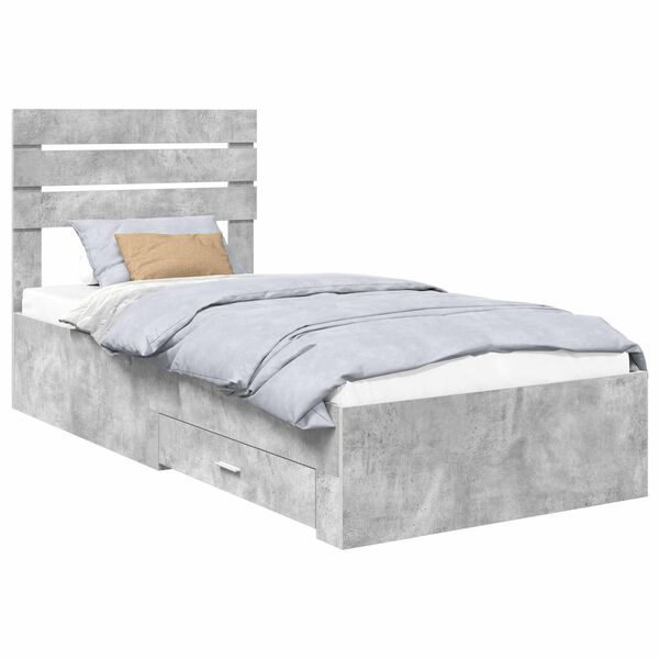 vidaXL Cadre de lit Gris B&eacute;ton et Argent 70 x 190 cm Bois d'ing&eacute;nierie