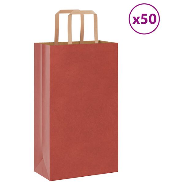 vidaXL Sacs en papier 50 pcs avec poign&eacute;es rouge 21x11x36 cm