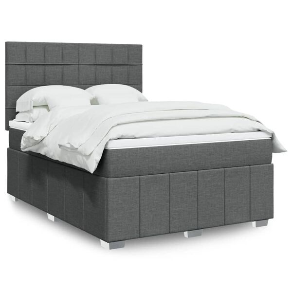 vidaXL Sommier &agrave; lattes de lit avec matelas Gris fonc&eacute; 140x200cm Tissu