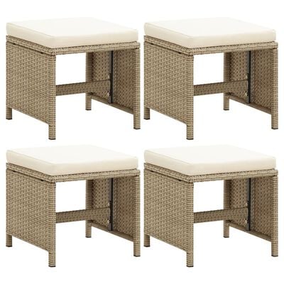 vidaXL Tabourets de jardin lot de 4 avec coussins Résine tressée Beige