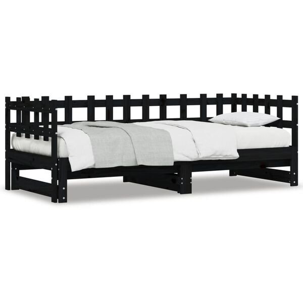 vidaXL Lit coulissant sans matelas noir 2x(90x190) cm Bois massif